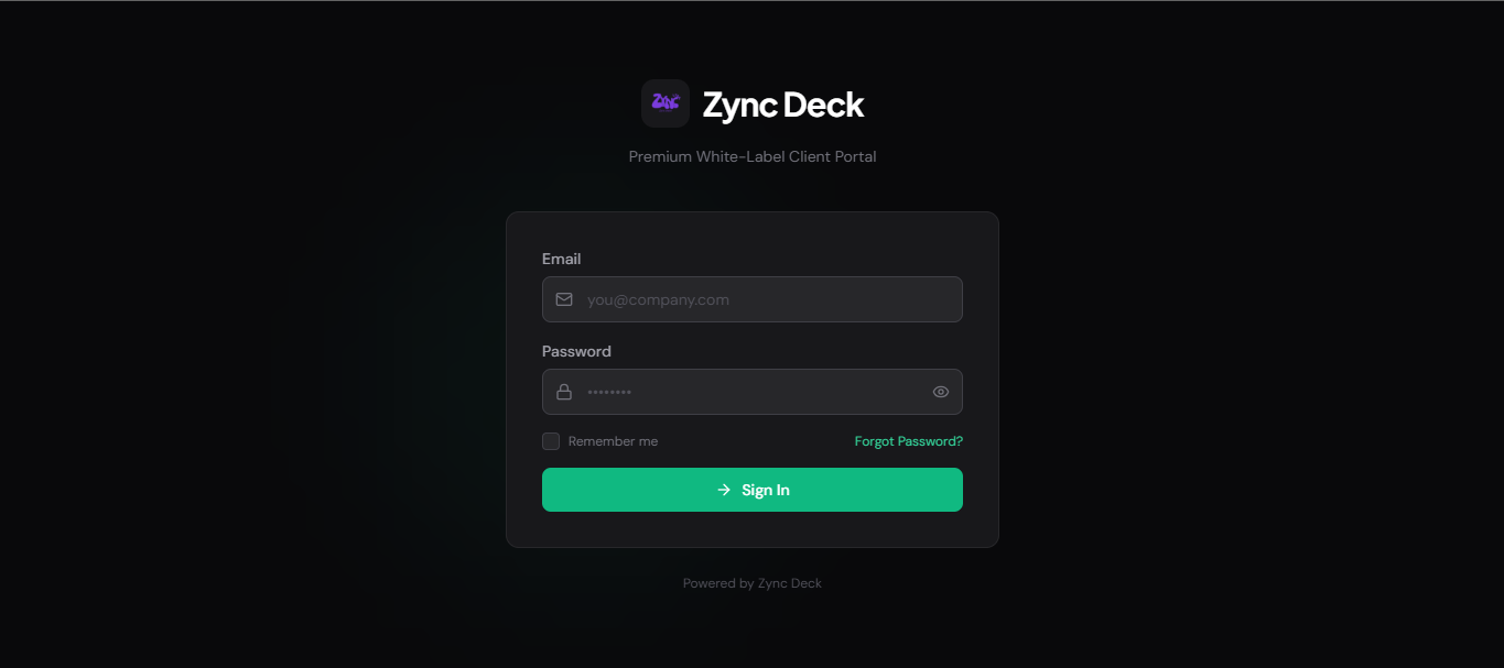 Zync Deck login portal with project timeline and one-click approvals